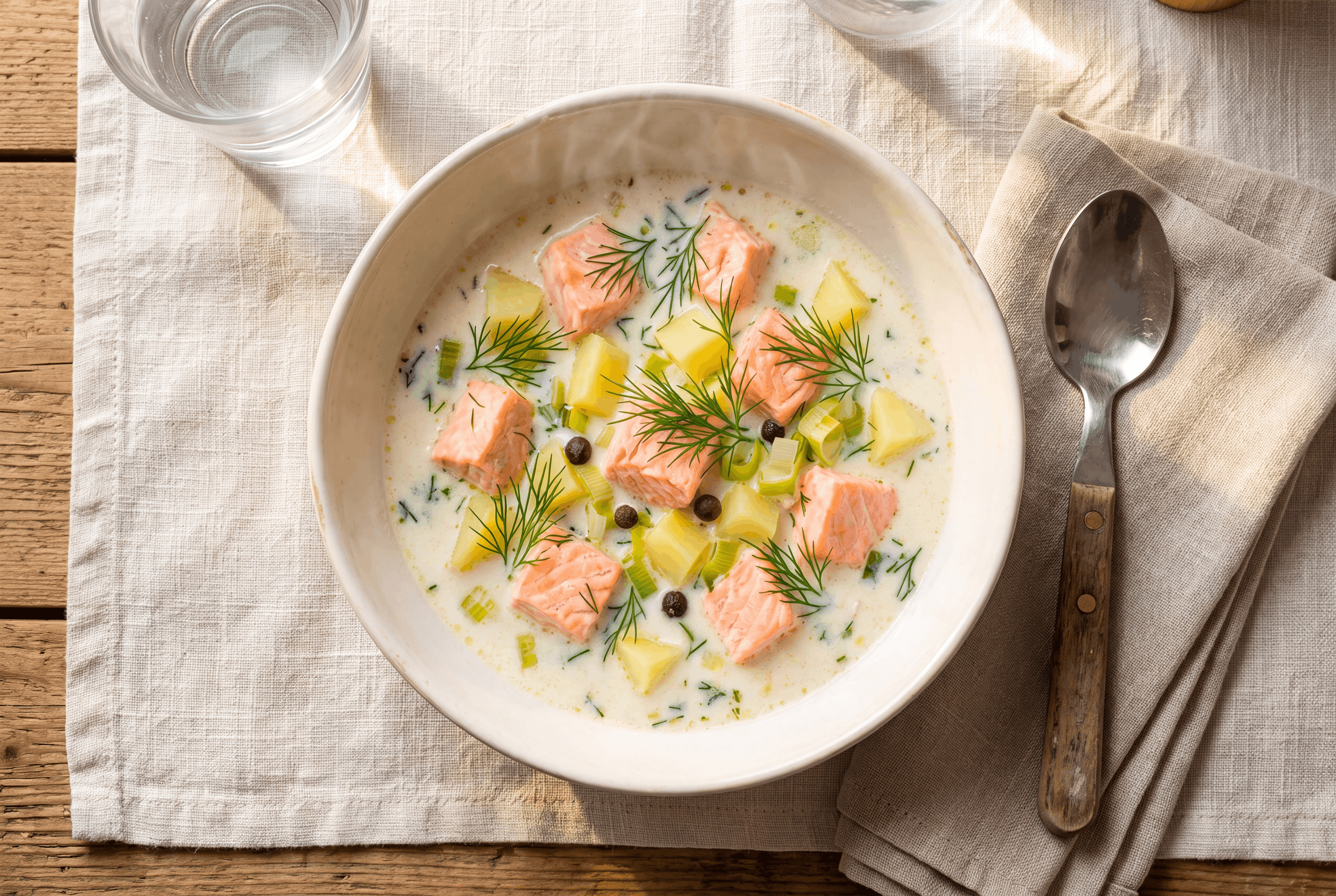 Finnische Lachssuppe Lohikeitto